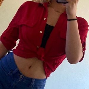 Red Button-Up 1/2 Sleeve Blouse ❤️
